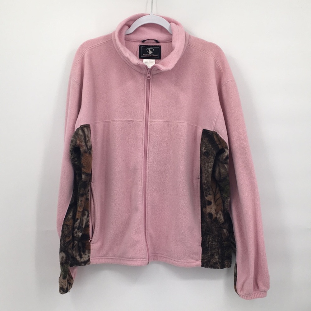 Wood'n Trail Women's Pink Fleece Utility Jacket with Camouflage Details Large